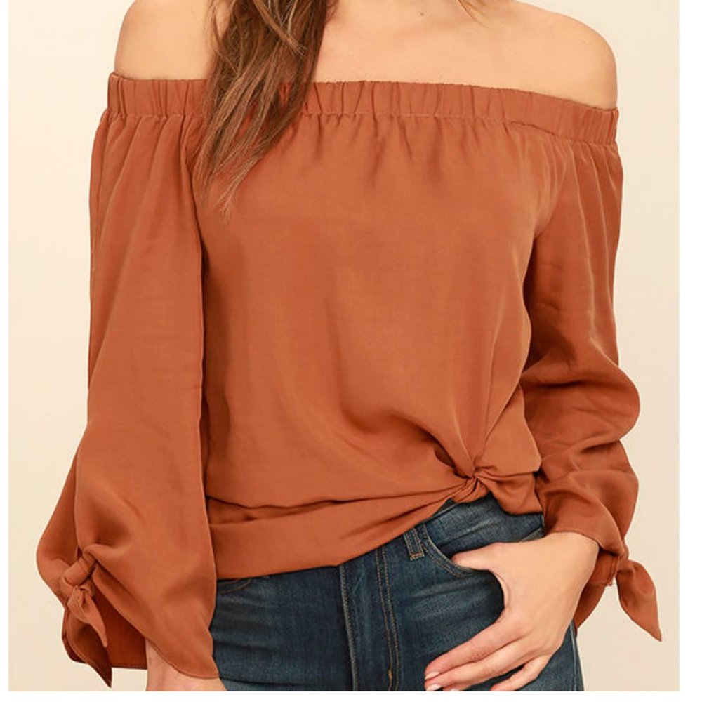 Gentle Devotion Rust Orange Off-The-Shoulder Top - image 1